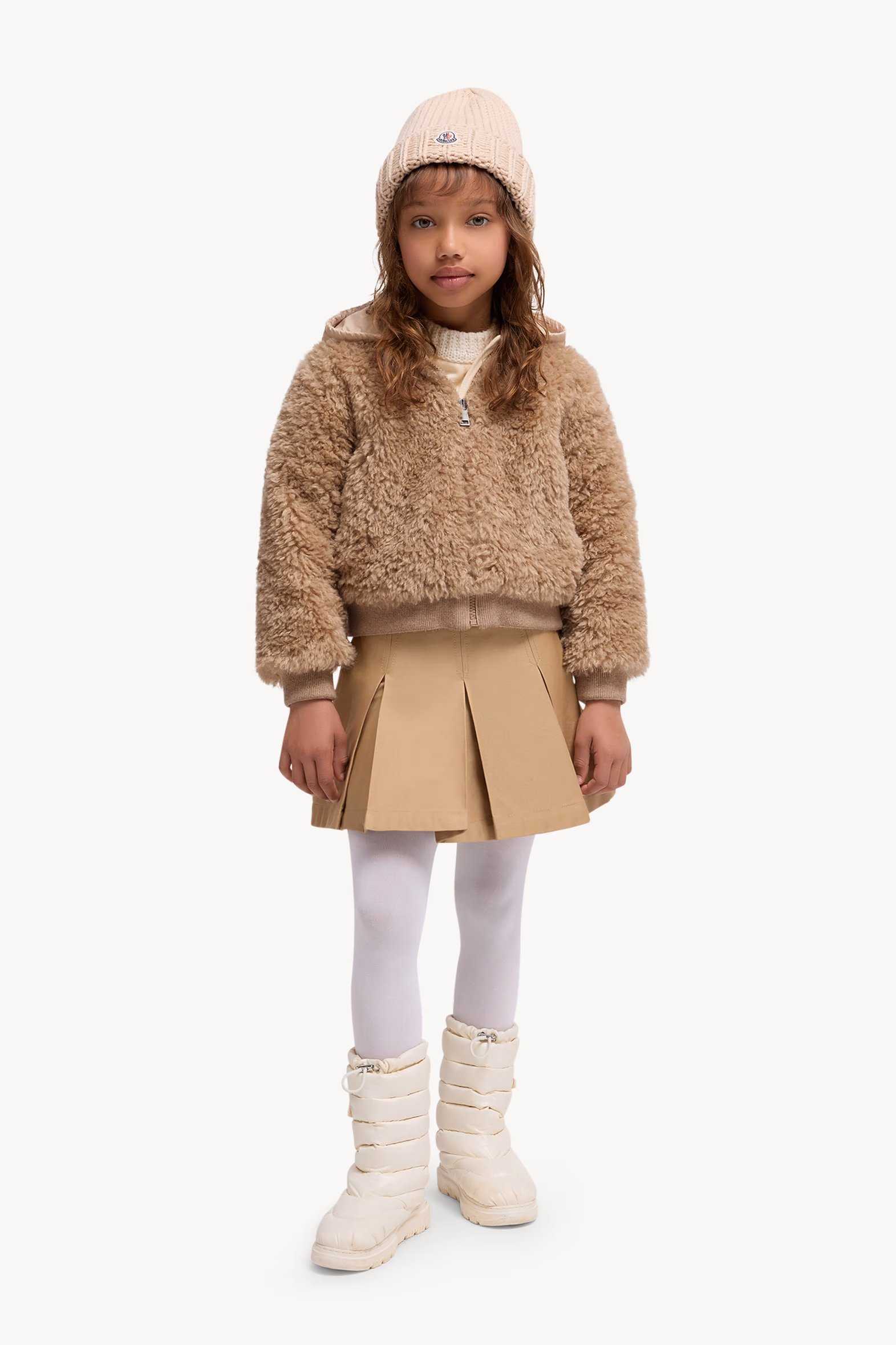 Teddy Zip-Up Hoodie Girl Beige Moncler 2